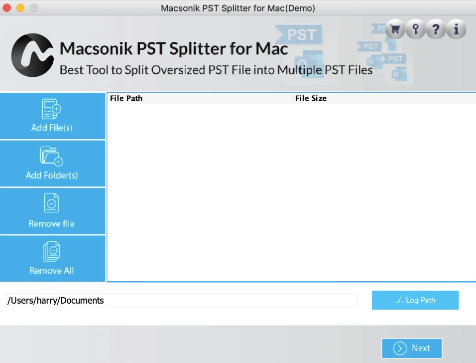 launching the MacSonik PST Splitter Tool