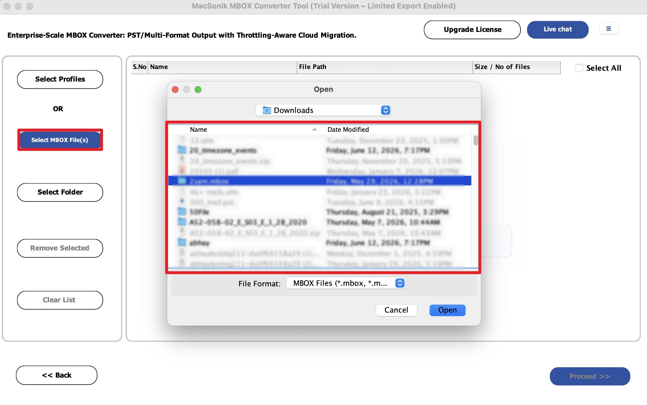 click Add Files to upload Sylpheed MBOX emails