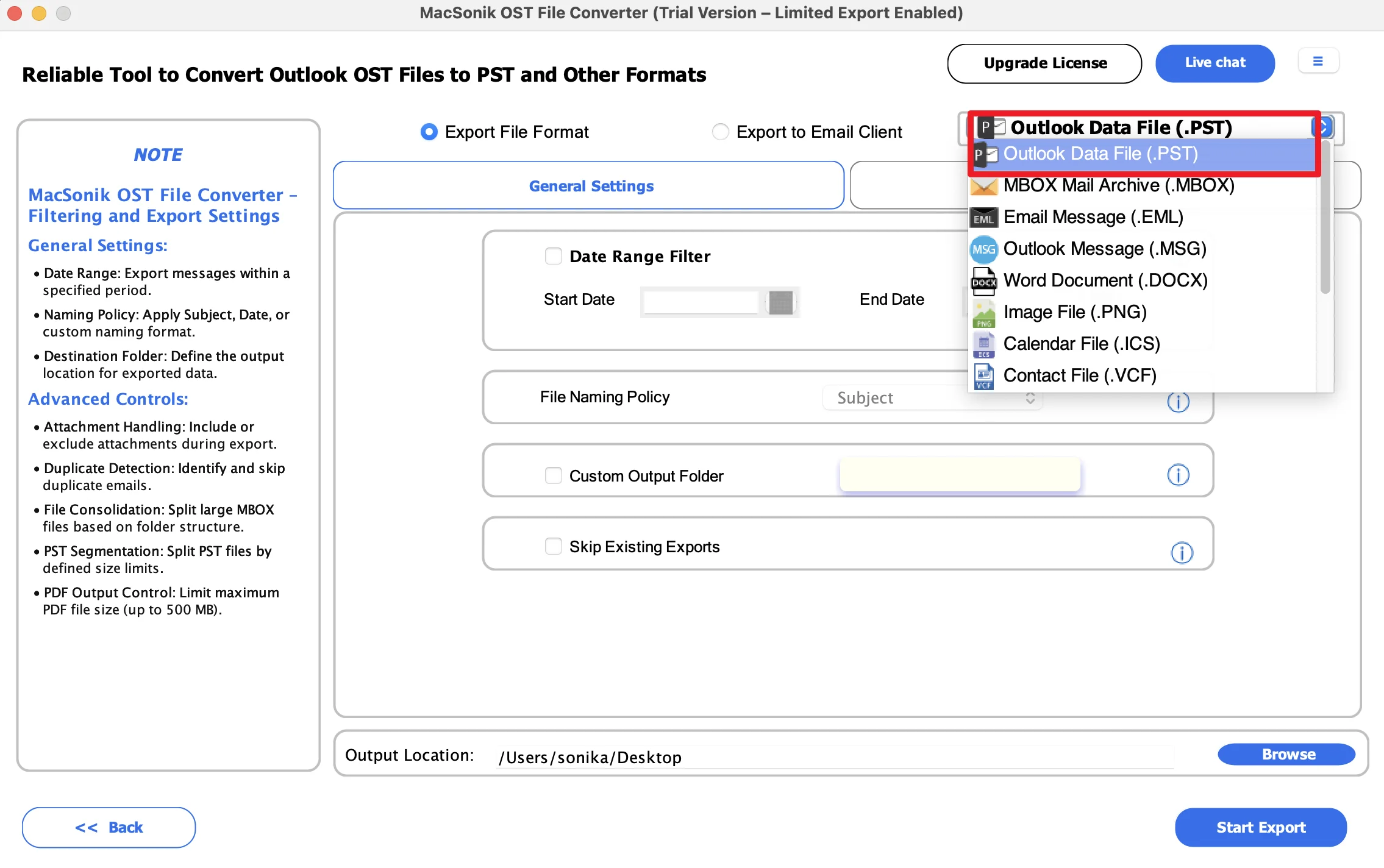 select PST as the saving file format