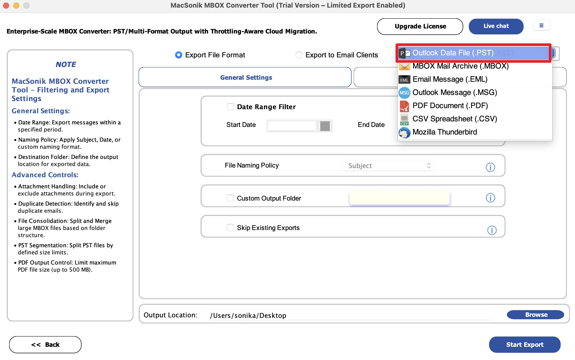 choose Outlook PST as the saving file format