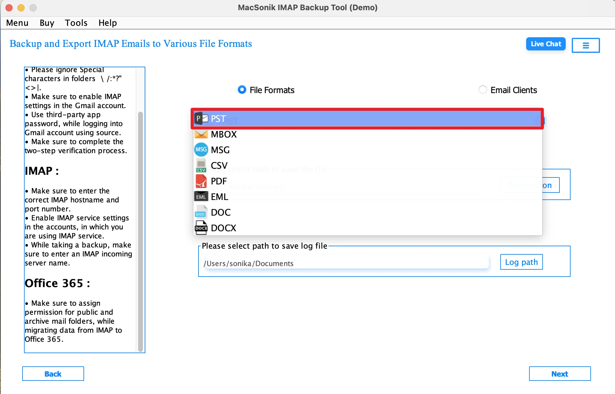 choose PST as the saving file format