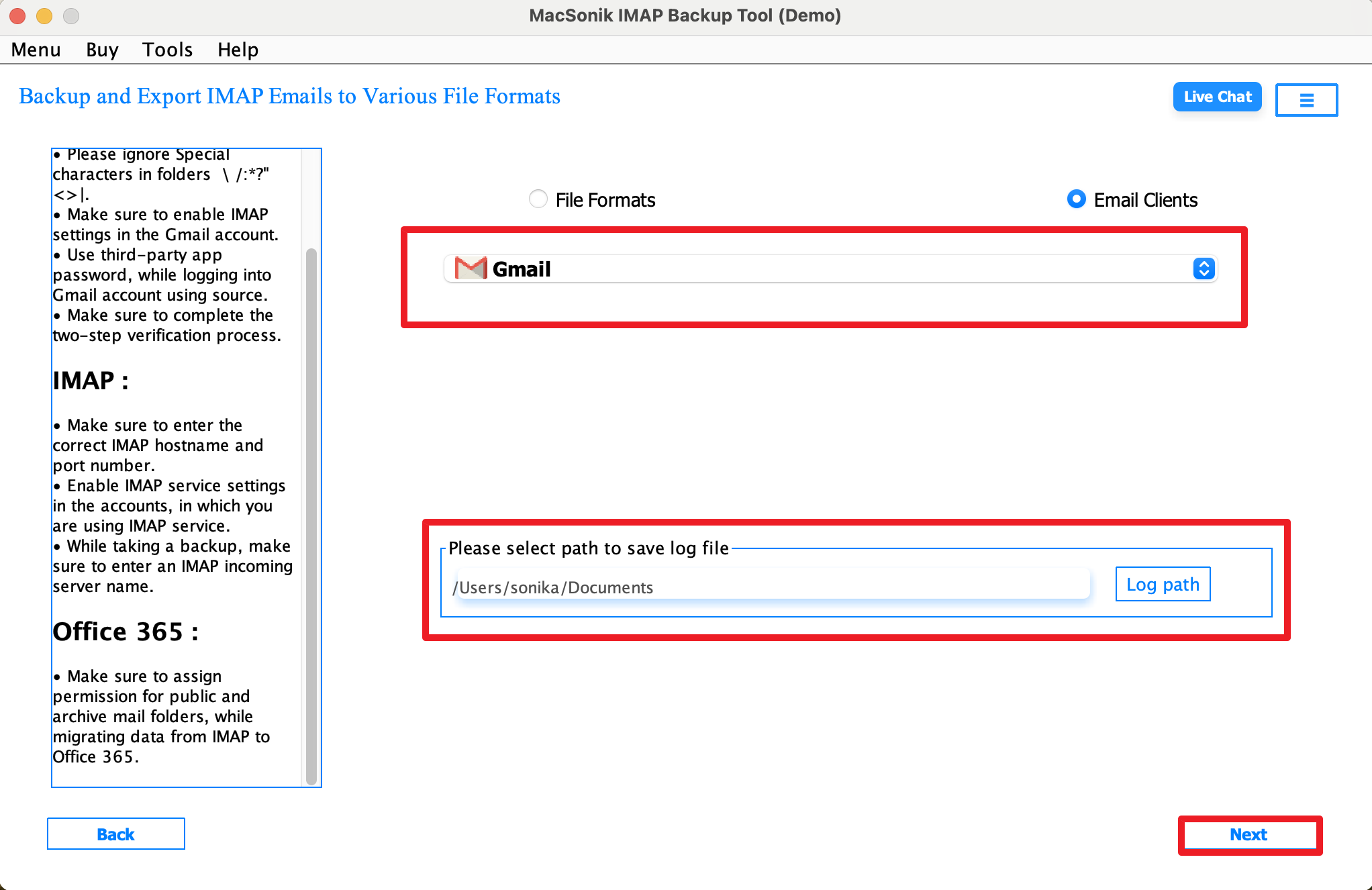 Choose Gmail as the saving email client