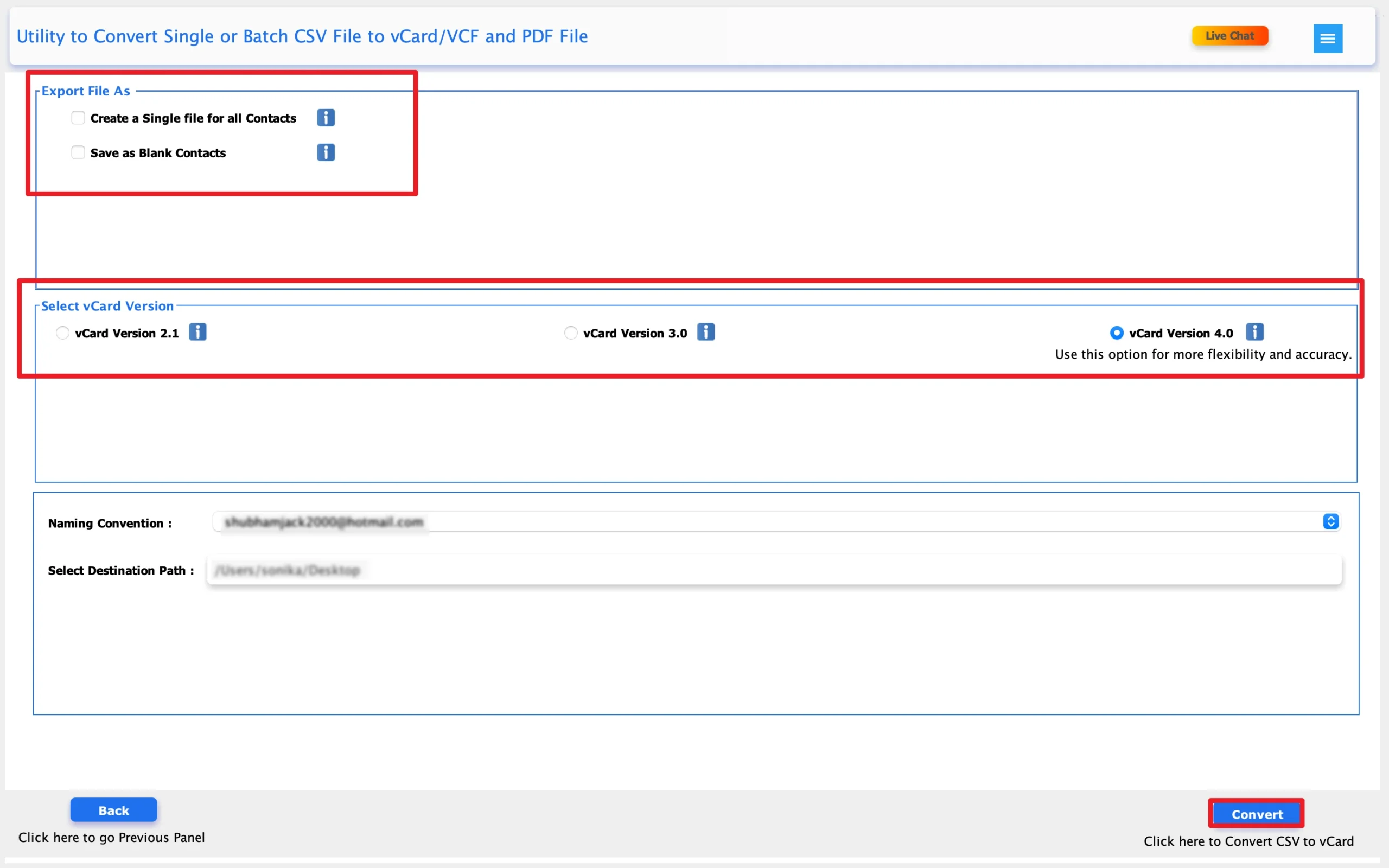 choose Export File options