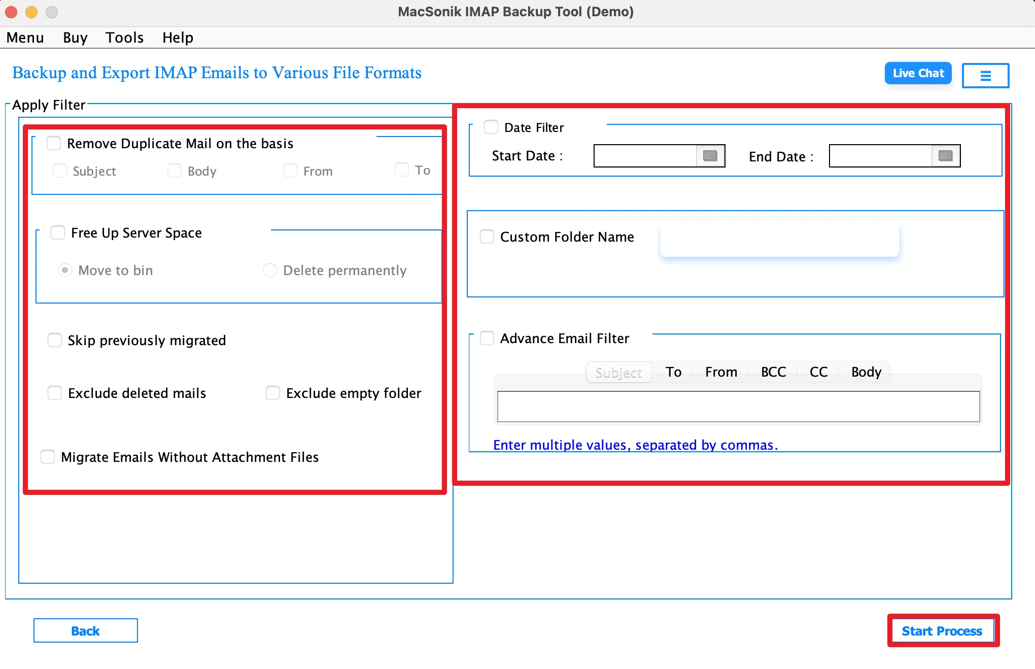 apply the features as needed and start the export