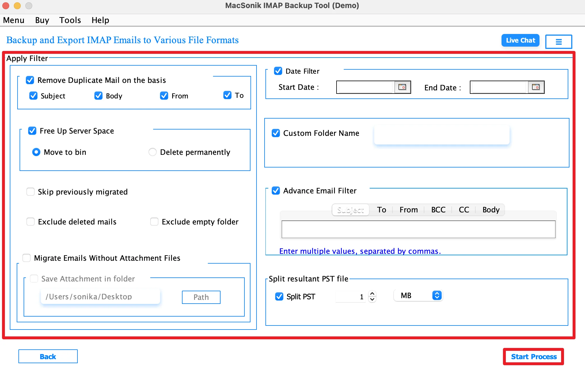 apply filters as needed and start the export process