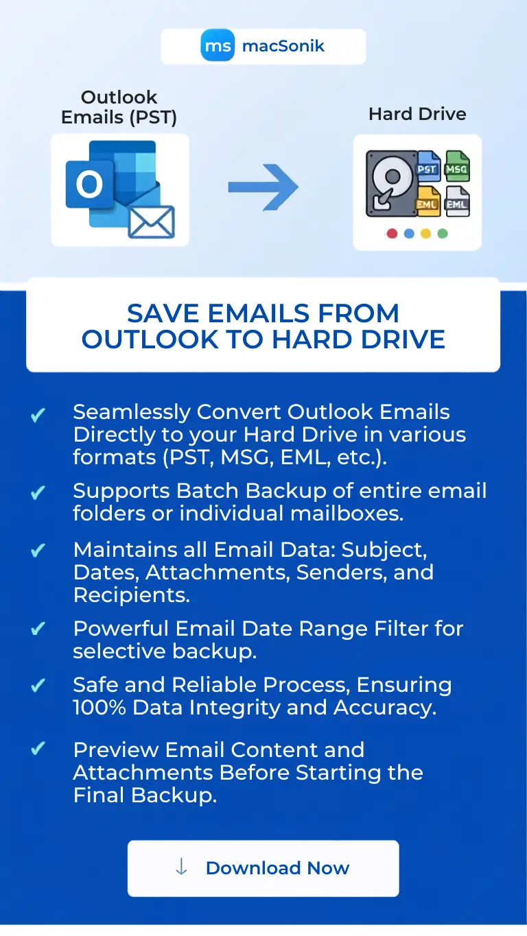 Export Outlook emails to hard drive