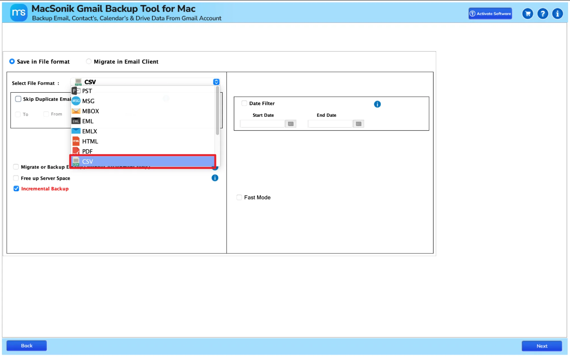 choose CSV as the saving file format