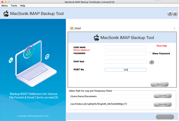 MacSonik IMAP Backup Tool software