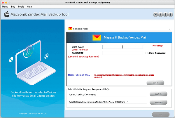 MacSonik Yandex Mail Backup Tool software