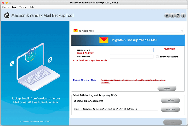 MacSonik Yandex Mail Backup Tool