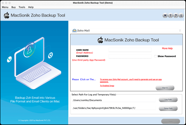 MacSonik Zoho Backup Tool software