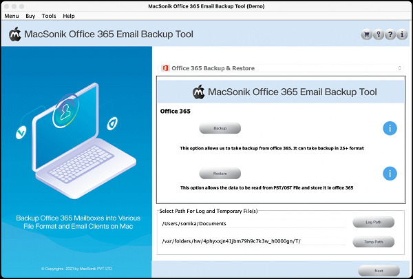 MacSonik Office 365 Backup Tool Screenshot