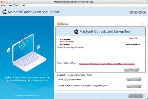 MacSonik Outlook Backup Tool Screenshot