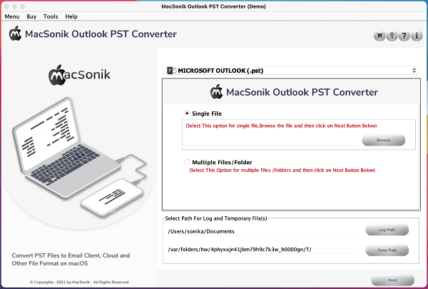 MacSonik Outlook PST Converter software