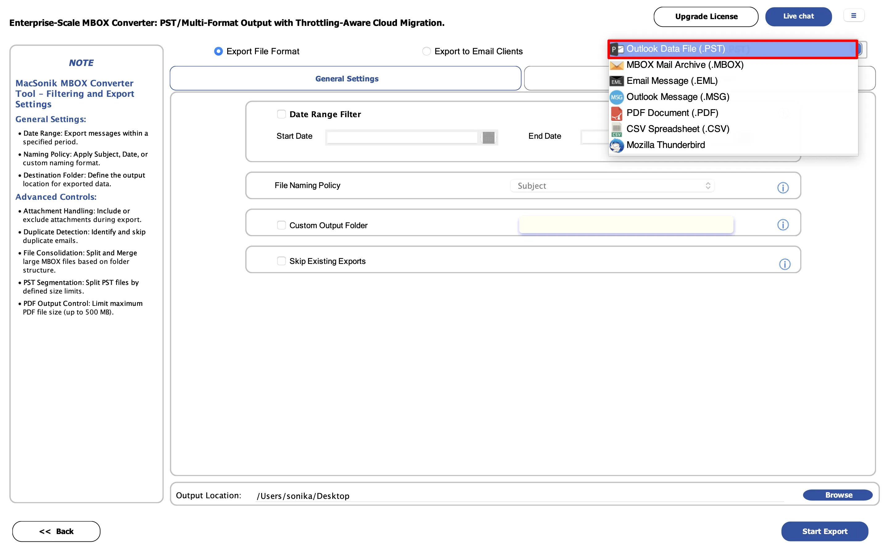 Select Output Format